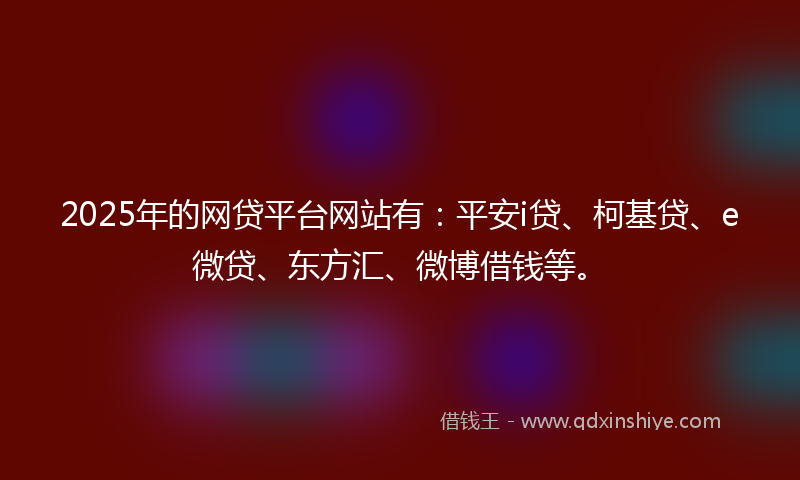 2025年的网贷平台网站有：平安i贷、柯基贷、e微贷、东方汇、微博借钱等。