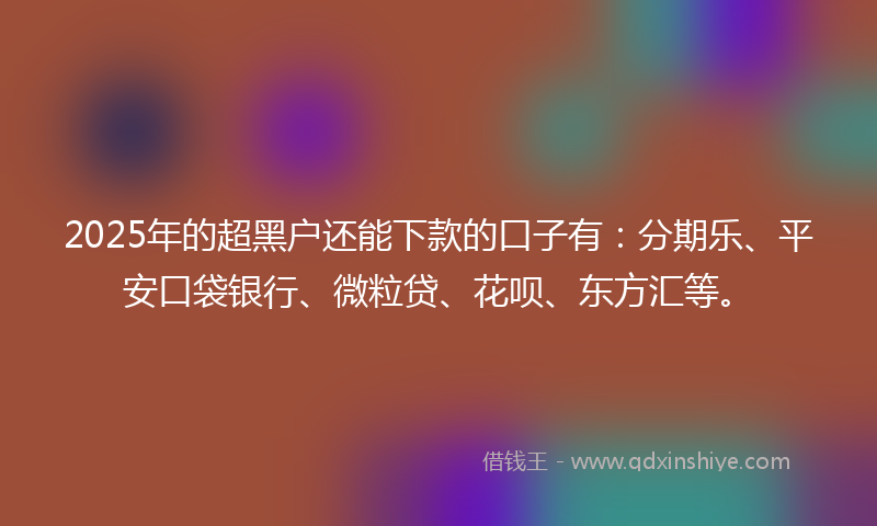 2025年的超黑户还能下款的口子有：分期乐、平安口袋银行、微粒贷、花呗、东方汇等。