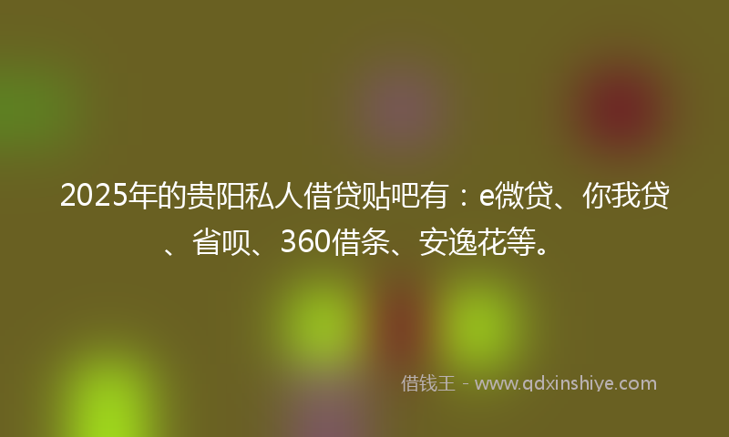 2025年的贵阳私人借贷贴吧有：e微贷、你我贷、省呗、360借条、安逸花等。