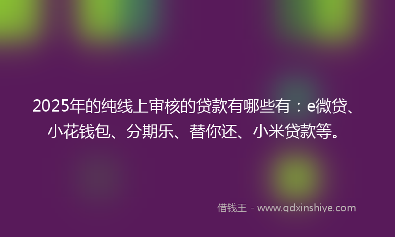 2025年的纯线上审核的贷款有哪些有:e微贷、小花钱包、分期乐、替你还、小米贷款等。