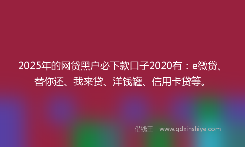 2025年的网贷黑户必下款口子2020有：e微贷、替你还、我来贷、洋钱罐、信用卡贷等。