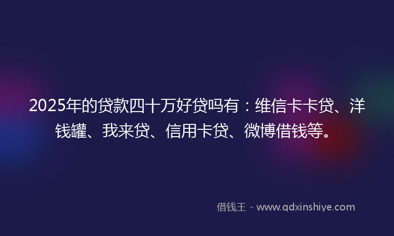 2025年的贷款四十万好贷吗有：维信卡卡贷、洋钱罐、我来贷、信用卡贷、微博借钱等。
