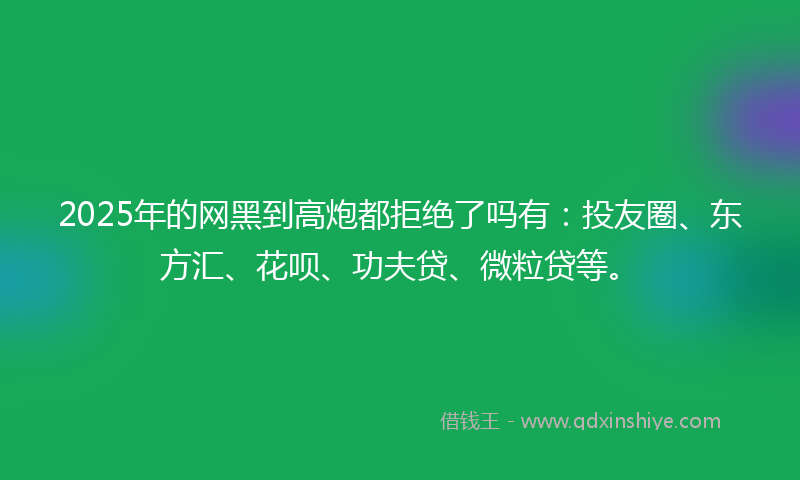2025年的网黑到高炮都拒绝了吗有：投友圈、东方汇、花呗、功夫贷、微粒贷等。