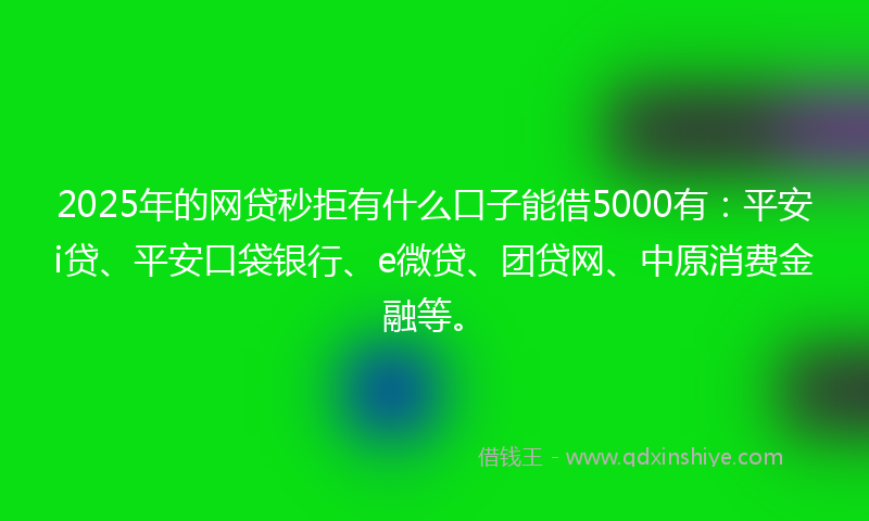 2025年的网贷秒拒有什么口子能借5000有：平安i贷、平安口袋银行、e微贷、团贷网、中原消费金融等。