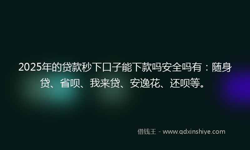 2025年的贷款秒下口子能下款吗安全吗有：随身贷、省呗、我来贷、安逸花、还呗等。