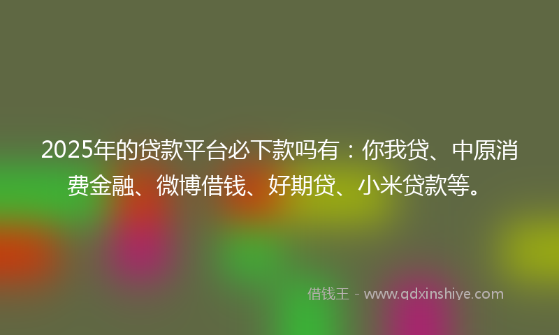 2025年的贷款平台必下款吗有：你我贷、中原消费金融、微博借钱、好期贷、小米贷款等。