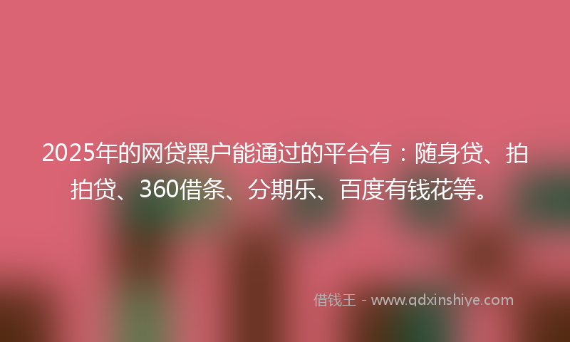 2025年的网贷黑户能通过的平台有：随身贷、拍拍贷、360借条、分期乐、百度有钱花等。