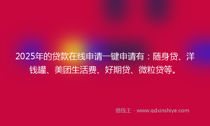 2025年的贷款在线申请一键申请有：随身贷、洋钱罐、美团生活费、好期贷、微粒贷等。