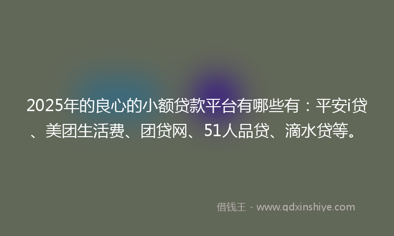 2025年的良心的小额贷款平台有哪些有：平安i贷、美团生活费、团贷网、51人品贷、滴水贷等。