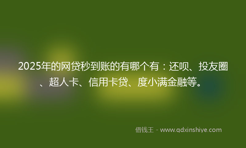 2025年的网贷秒到账的有哪个有：还呗、投友圈、超人卡、信用卡贷、度小满金融等。