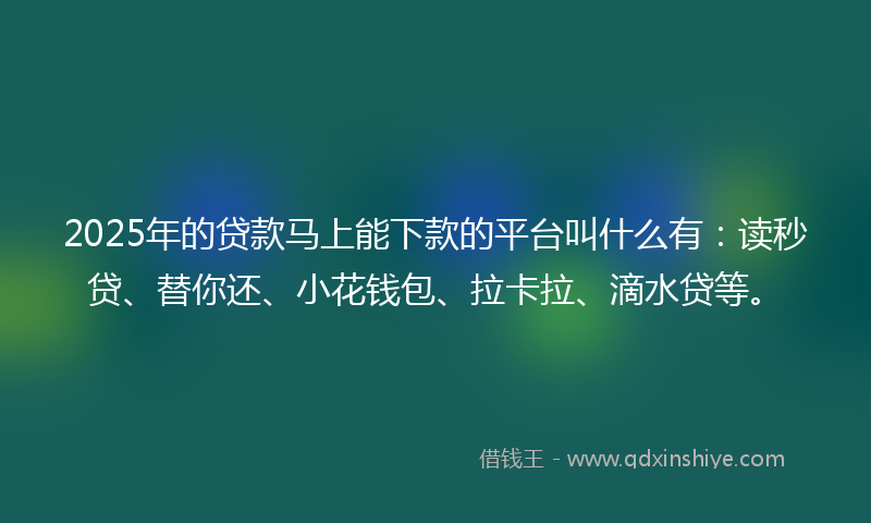 2025年的贷款马上能下款的平台叫什么有：读秒贷、替你还、小花钱包、拉卡拉、滴水贷等。