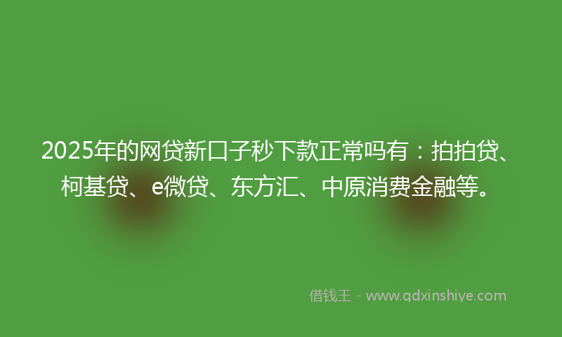 2025年的网贷新口子秒下款正常吗有：拍拍贷、柯基贷、e微贷、东方汇、中原消费金融等。
