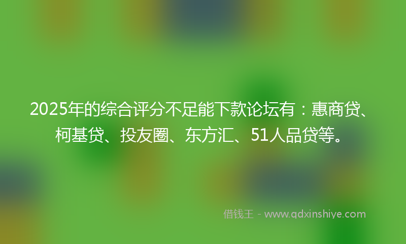 2025年的综合评分不足能下款论坛有：惠商贷、柯基贷、投友圈、东方汇、51人品贷等。