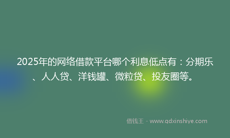2025年的网络借款平台哪个利息低点有：分期乐、人人贷、洋钱罐、微粒贷、投友圈等。