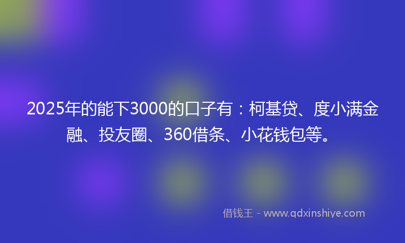 2025年的能下3000的口子有：柯基贷、度小满金融、投友圈、360借条、小花钱包等。