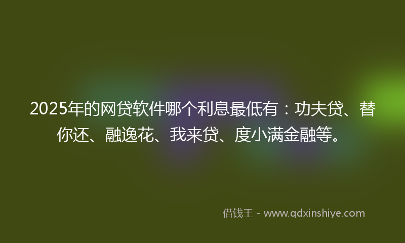 2025年的网贷软件哪个利息最低有：功夫贷、替你还、融逸花、我来贷、度小满金融等。
