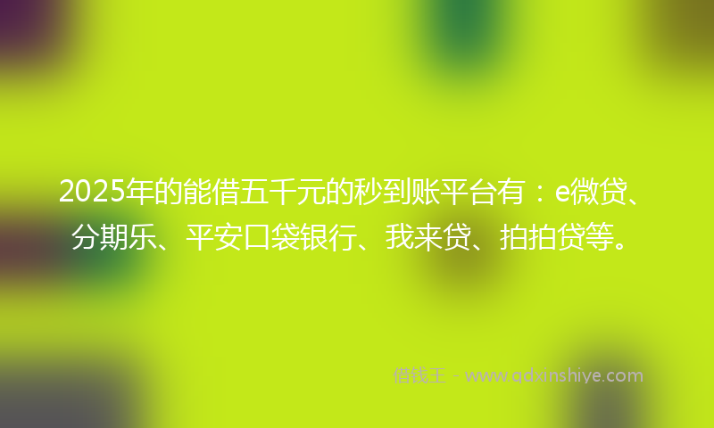2025年的能借五千元的秒到账平台有：e微贷、分期乐、平安口袋银行、我来贷、拍拍贷等。