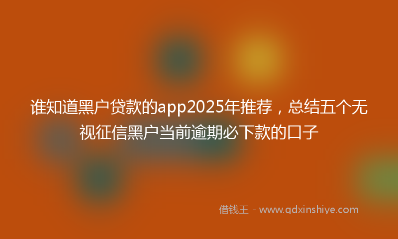 谁知道黑户贷款的app2025年推荐，总结五个无视征信黑户当前逾期必下款的口子