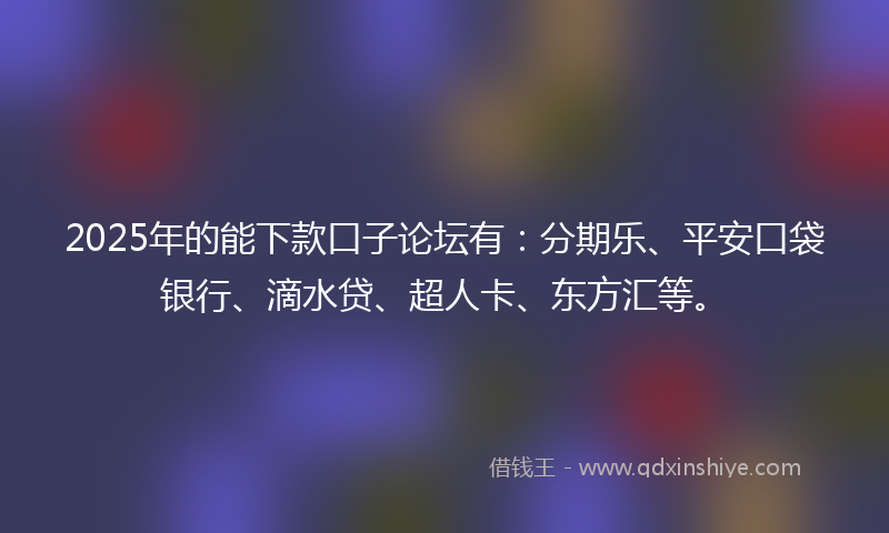 2025年的能下款口子论坛有：分期乐、平安口袋银行、滴水贷、超人卡、东方汇等。