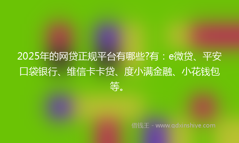 2025年的网贷正规平台有哪些?有：e微贷、平安口袋银行、维信卡卡贷、度小满金融、小花钱包等。