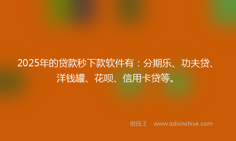 2025年的贷款秒下款软件有：分期乐、功夫贷、洋钱罐、花呗、信用卡贷等。