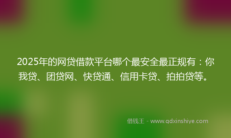 2025年的网贷借款平台哪个最安全最正规有：你我贷、团贷网、快贷通、信用卡贷、拍拍贷等。