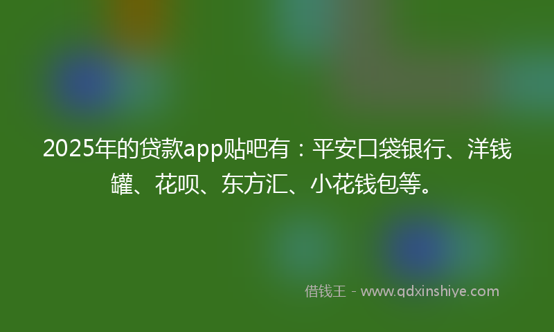 2025年的贷款app贴吧有：平安口袋银行、洋钱罐、花呗、东方汇、小花钱包等。