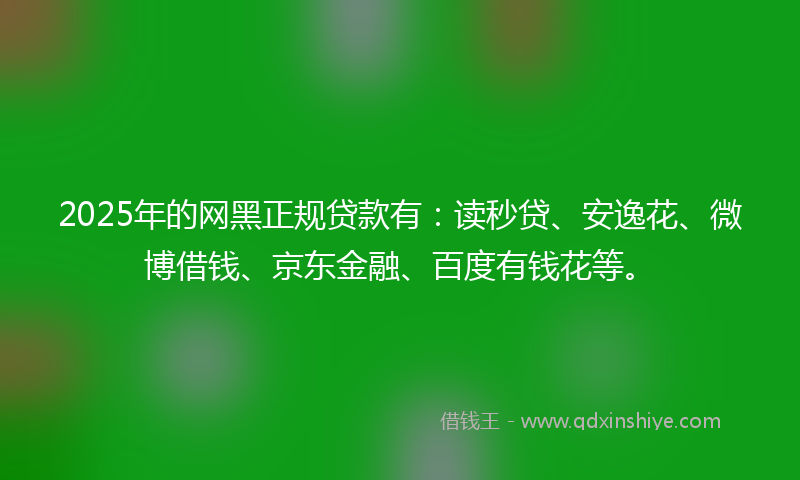 2025年的网黑正规贷款有：读秒贷、安逸花、微博借钱、京东金融、百度有钱花等。