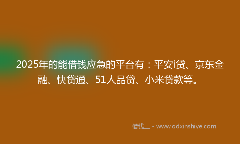 2025年的能借钱应急的平台有：平安i贷、京东金融、快贷通、51人品贷、小米贷款等。