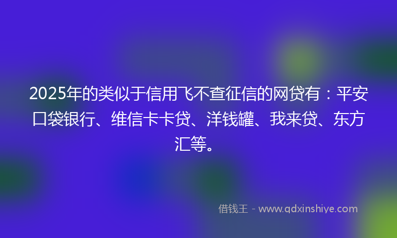 2025年的类似于信用飞不查征信的网贷有：平安口袋银行、维信卡卡贷、洋钱罐、我来贷、东方汇等。
