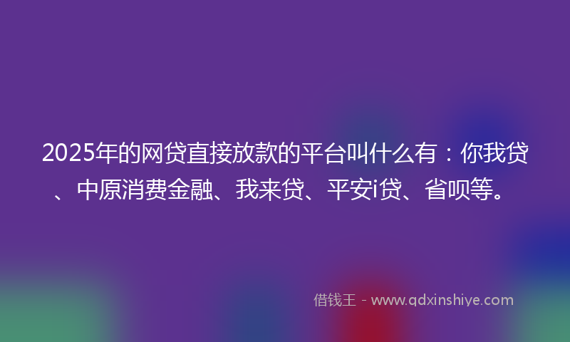 2025年的网贷直接放款的平台叫什么有：你我贷、中原消费金融、我来贷、平安i贷、省呗等。