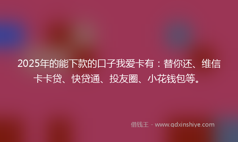 2025年的能下款的口子我爱卡有：替你还、维信卡卡贷、快贷通、投友圈、小花钱包等。