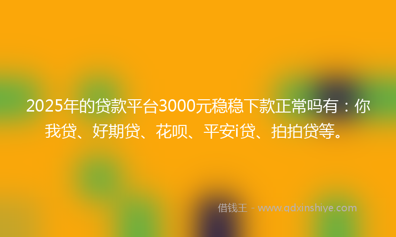 2025年的贷款平台3000元稳稳下款正常吗有：你我贷、好期贷、花呗、平安i贷、拍拍贷等。