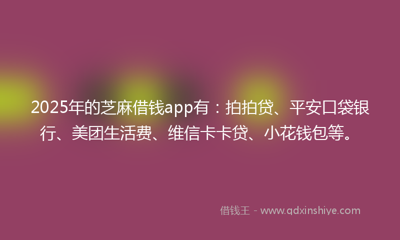 2025年的芝麻借钱app有：拍拍贷、平安口袋银行、美团生活费、维信卡卡贷、小花钱包等。