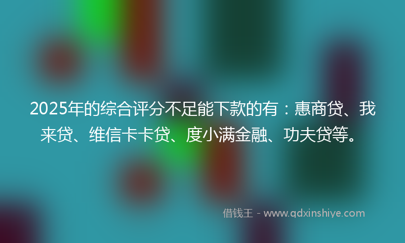 2025年的综合评分不足能下款的有：惠商贷、我来贷、维信卡卡贷、度小满金融、功夫贷等。