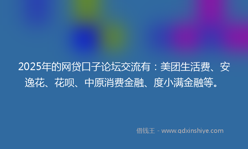 2025年的网贷口子论坛交流有：美团生活费、安逸花、花呗、中原消费金融、度小满金融等。