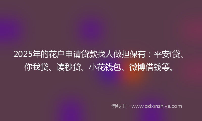 2025年的花户申请贷款找人做担保有：平安i贷、你我贷、读秒贷、小花钱包、微博借钱等。