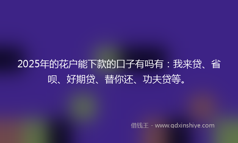 2025年的花户能下款的口子有吗有：我来贷、省呗、好期贷、替你还、功夫贷等。
