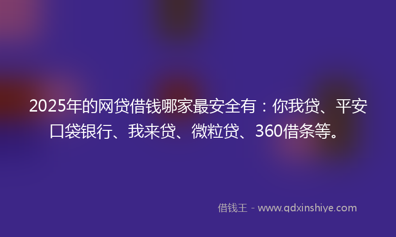 2025年的网贷借钱哪家最安全有：你我贷、平安口袋银行、我来贷、微粒贷、360借条等。