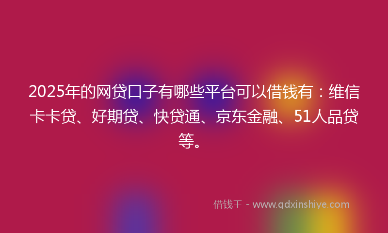2025年的网贷口子有哪些平台可以借钱有：维信卡卡贷、好期贷、快贷通、京东金融、51人品贷等。