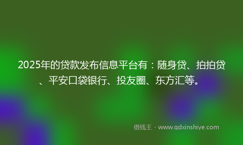 2025年的贷款发布信息平台有：随身贷、拍拍贷、平安口袋银行、投友圈、东方汇等。