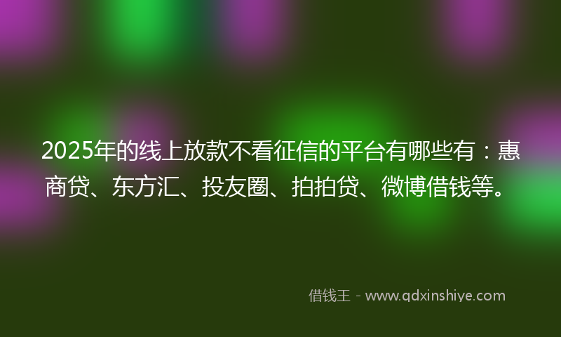 2025年的线上放款不看征信的平台有哪些有：惠商贷、东方汇、投友圈、拍拍贷、微博借钱等。