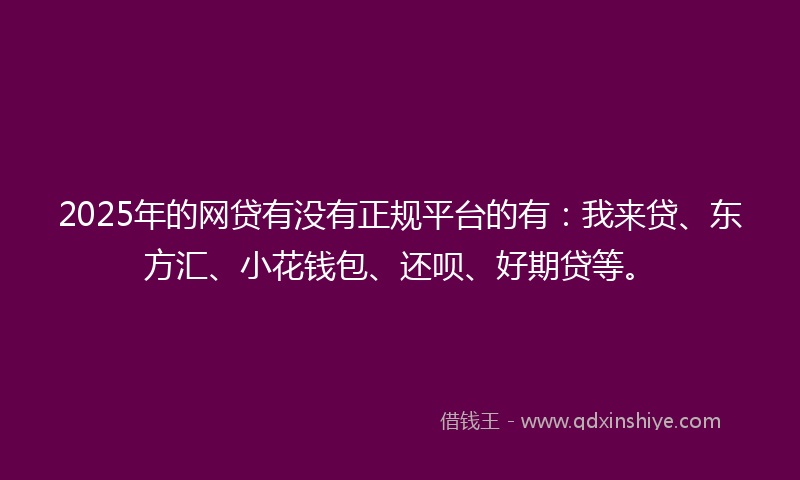 2025年的网贷有没有正规平台的有：我来贷、东方汇、小花钱包、还呗、好期贷等。