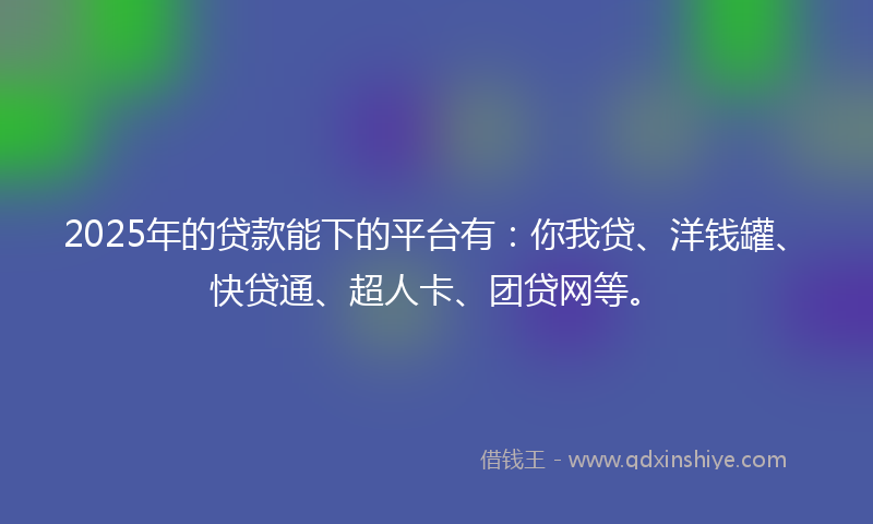 2025年的贷款能下的平台有：你我贷、洋钱罐、快贷通、超人卡、团贷网等。