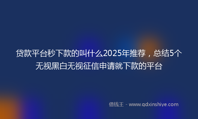 贷款平台秒下款的叫什么2025年推荐，总结5个无视黑白无视征信申请就下款的平台