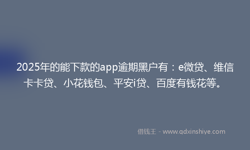 2025年的能下款的app逾期黑户有：e微贷、维信卡卡贷、小花钱包、平安i贷、百度有钱花等。