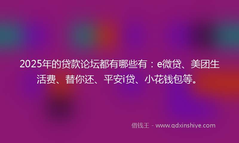 2025年的贷款论坛都有哪些有：e微贷、美团生活费、替你还、平安i贷、小花钱包等。