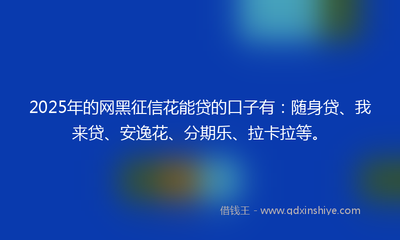 2025年的网黑征信花能贷的口子有：随身贷、我来贷、安逸花、分期乐、拉卡拉等。