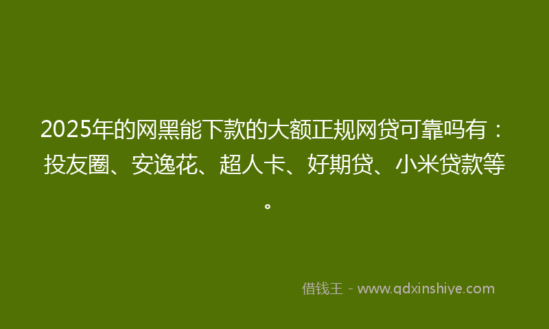 2025年的网黑能下款的大额正规网贷可靠吗有：投友圈、安逸花、超人卡、好期贷、小米贷款等。
