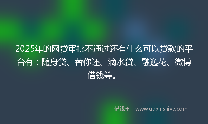 2025年的网贷审批不通过还有什么可以贷款的平台有：随身贷、替你还、滴水贷、融逸花、微博借钱等。